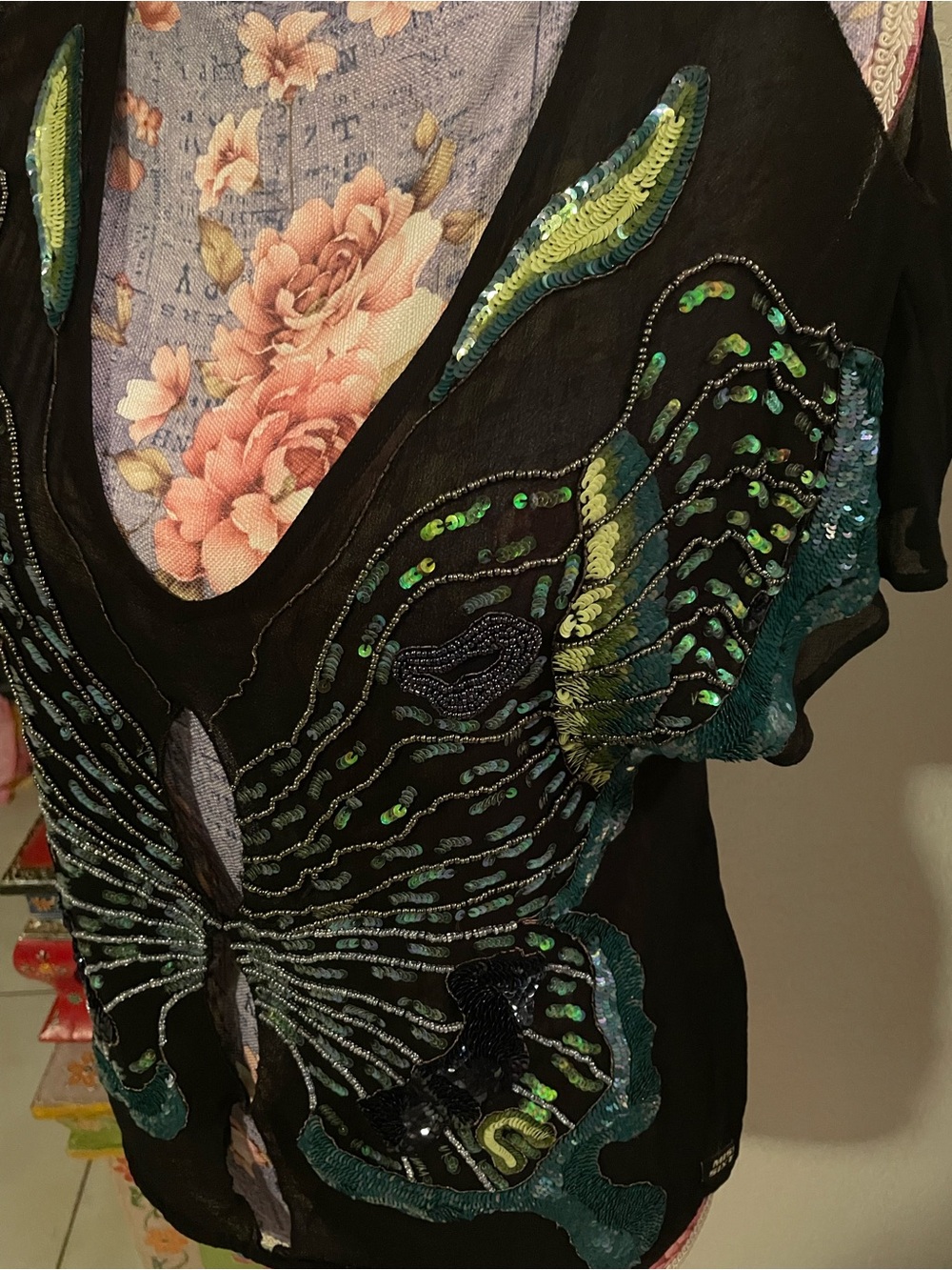 Rare Y2K Miss Sixty Sequin Beaded Fairy Butterfly Cutout Crop Top Vintage Grail - Picture 3 of 10
